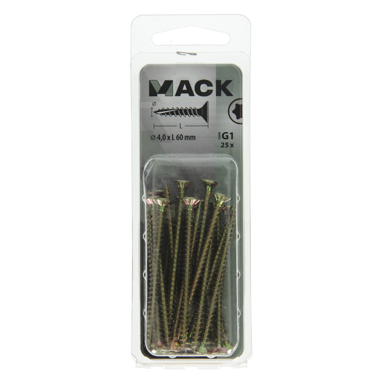Mack 1018014 - spainplschr.vzkop-automontaje chapado en amarillo 25 piezas 4,0 x 60 mm | 5 piezas