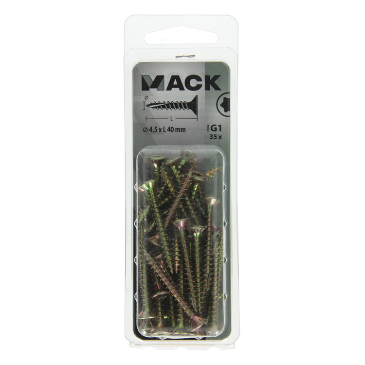 Mack 1018016 - spainplschr.vzkop-automontaje chapado en amarillo 35 piezas 4,5 x 40 mm | 5 piezas