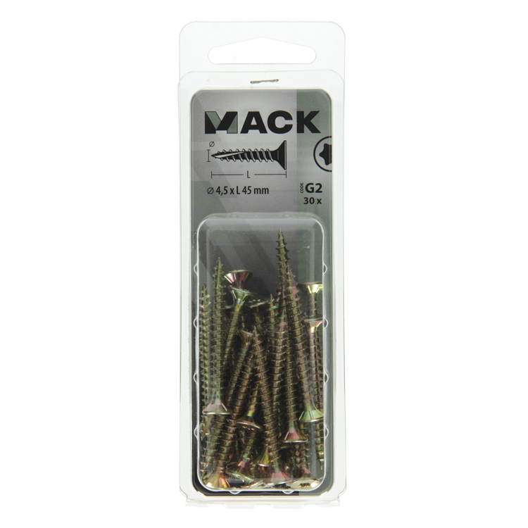 Mack 1018017 - spainplschr.vzkop-automontaje chapado en amarillo 30 piezas 4,5 x 45 mm | 5 piezas