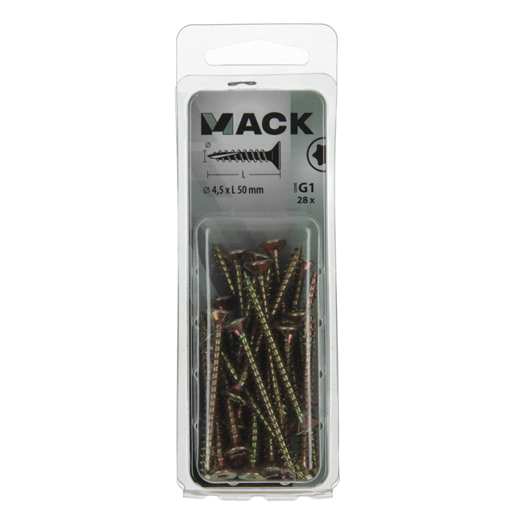 Mack 1018018 - spainplschr.vzkop-automontaje chapado en amarillo 28 piezas 4,5 x 50 mm | 5 piezas