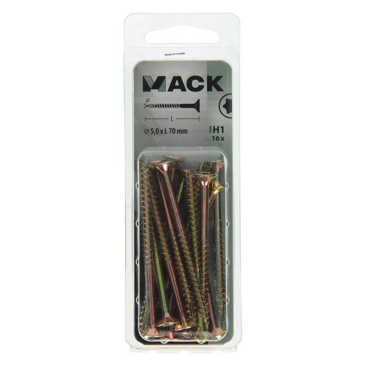 Mack 1018024 - spainplschr.vzkop-automontaje chapado en amarillo 16 piezas 5,0 x 70 mm | 5 piezas