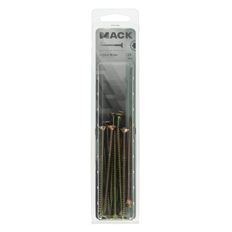 Mack 1018026 - spainplschr.vzkop-automontaje chapado en amarillo 18 piezas 5,0 x 90 mm | 5 piezas