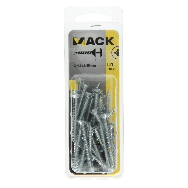 Mack 1018034 - tornillo con cabeza, acero galvanizado. 30 piezas 4,5 x 40 mm | 5 piezas