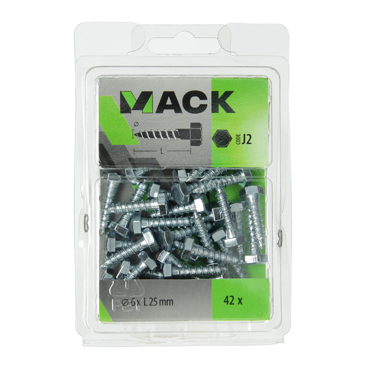 Mack 1018036 - perno rosca madera acero galvanizado 42 piezas 6 x 25 mm | 5 piezas