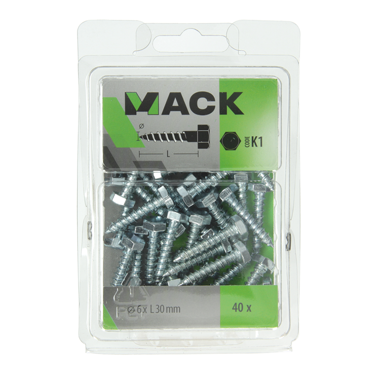 Mack 1018037 - perno rosca madera acero galvanizado 40 piezas 6 x 30 mm | 5 piezas