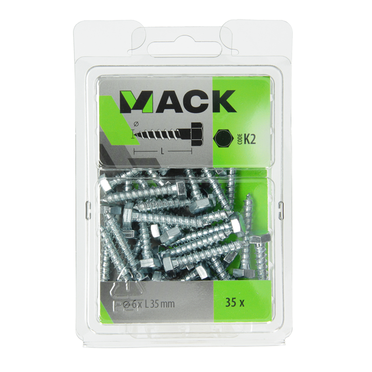 Mack 1018038 - perno rosca madera acero galvanizado 35 piezas 6 x 35 mm | 5 piezas