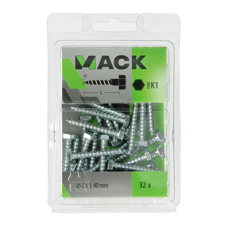 Mack 1018039 - perno rosca madera acero galvanizado 32 piezas 6 x 40 mm | 5 piezas