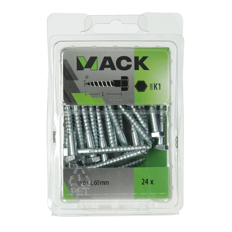 Mack 1018041 - perno roscado para madera acero galvanizado 24 piezas 6 x 60 mm | 5 piezas