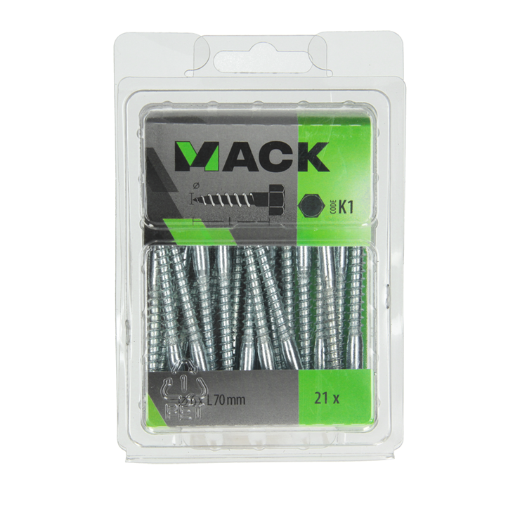 Mack 1018042 - perno roscado para madera acero galvanizado 21 piezas 6 x 70 mm | 5 piezas