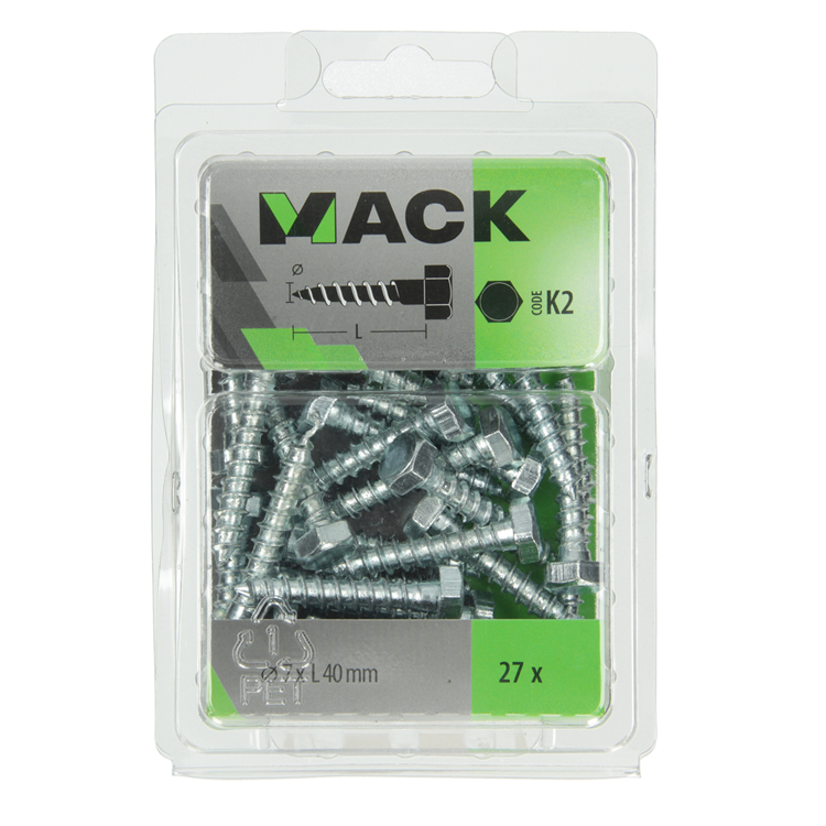 Mack 1018043 - perno rosca madera acero galvanizado 27 piezas 7 x 40 mm | 5 piezas