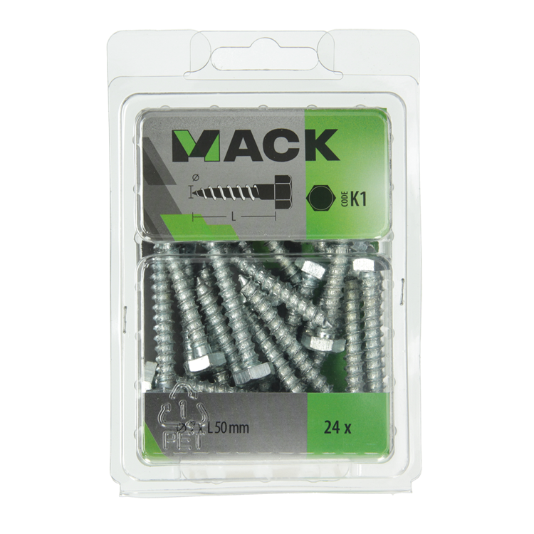 Mack 1018044 - perno roscado para madera acero galvanizado 24 piezas 7 x 50 mm | 5 piezas
