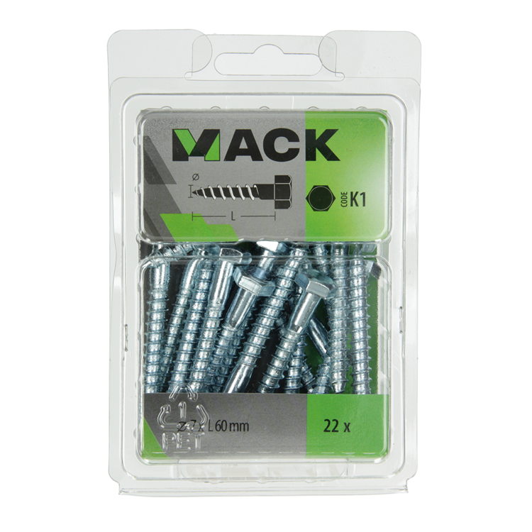 Mack 1018045 - perno rosca madera acero galvanizado 22 piezas 7 x 60 mm | 5 piezas