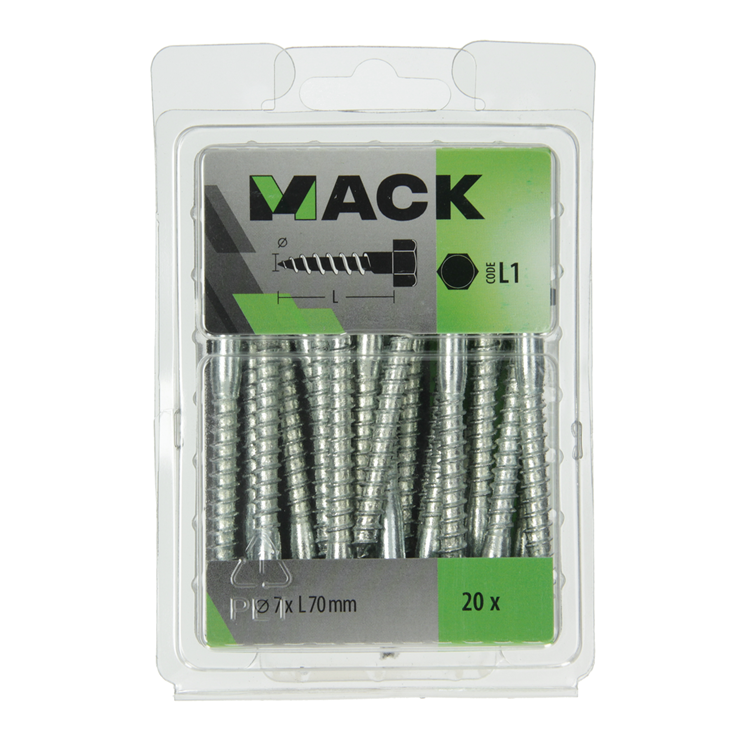 Mack 1018046 - perno roscado para madera acero galvanizado 20 piezas 7 x 70 mm | 5 piezas
