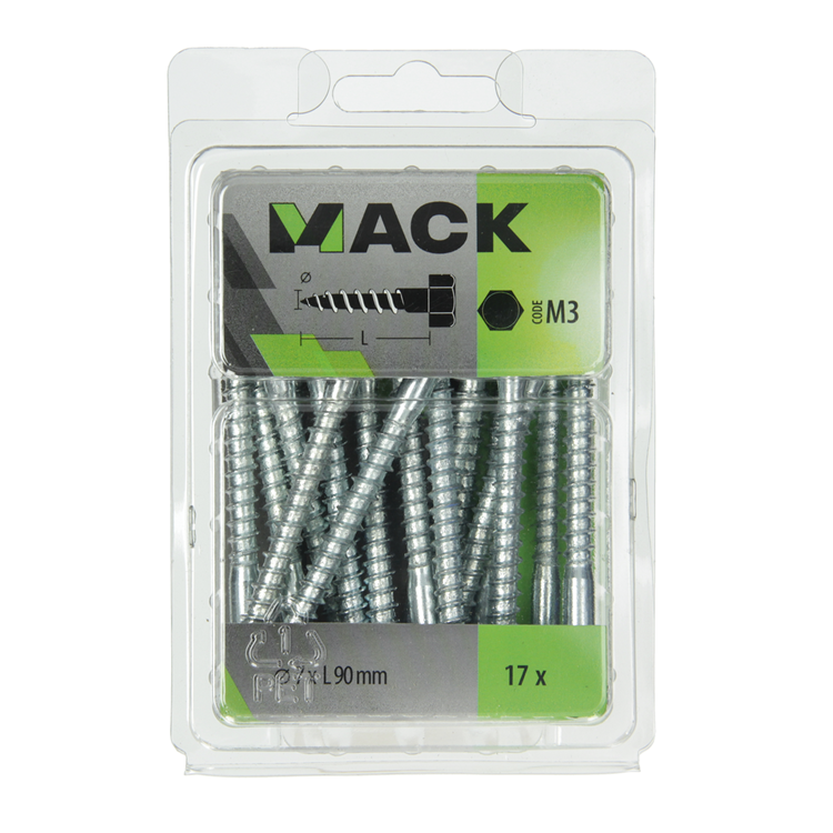 Mack 1018047 - perno roscado para madera acero galvanizado 17 piezas 7 x 90 mm | 5 piezas