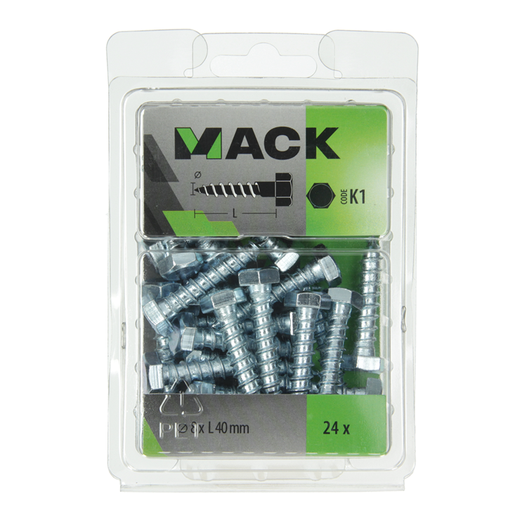 Mack 1018048 - perno rosca madera acero galvanizado 24 piezas 8 x 40 mm | 5 piezas