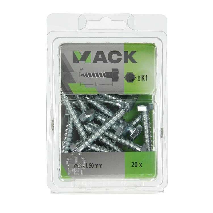 Mack 1018049 - perno roscado para madera acero galvanizado 20 piezas 8 x 50 mm | 5 piezas