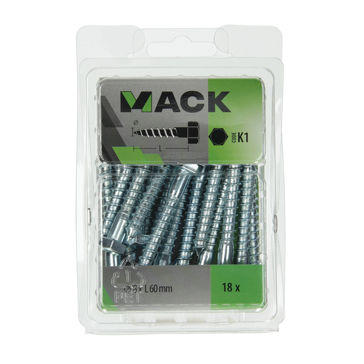 Mack 1018050 - perno roscado para madera acero galvanizado 18 piezas 8 x 60 mm | 5 piezas