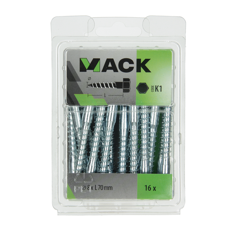 Mack 1018051 - perno rosca madera acero galvanizado 16 piezas 8 x 70 mm | 5 piezas