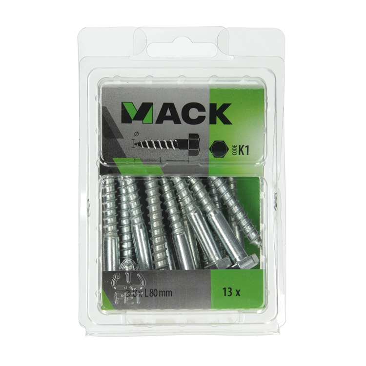 Mack 1018052 - perno roscado para madera acero galvanizado 13 piezas 8 x 80 mm | 5 piezas