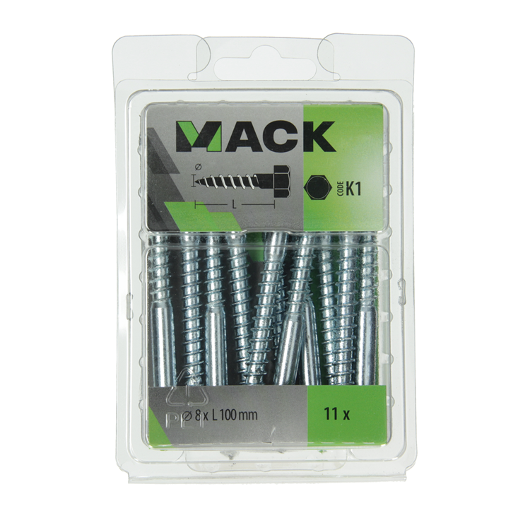 Mack 1018053 - perno roscado para madera acero galvanizado 11 piezas 8 x 100 mm | 5 piezas