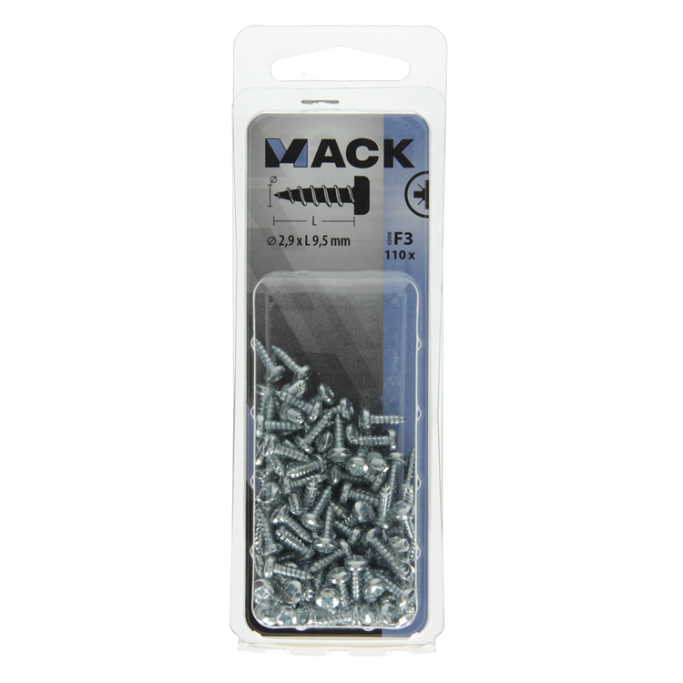 Mack 1018054 - tornillo autorroscante con culata chapada 110 piezas 2,9 x 9,5 mm | 10 piezas
