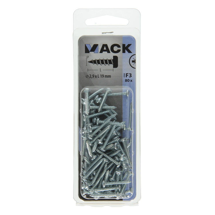 Mack 1018056 - tornillo autorroscante culata galv. 80 piezas 2,9 x 19 mm | 10 piezas