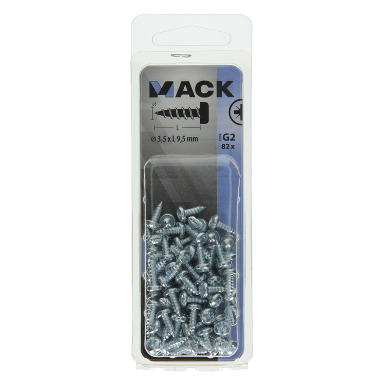 Mack 1018057 - tornillo autorroscante con cabeza cilíndrica galvanizada. 82 piezas 3,5 x 9,5 mm | 10 piezas