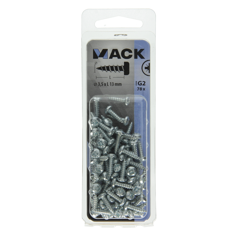 Mack 1018058 - tornillo autorroscante con cabeza cilíndrica galvanizada. 78 piezas 3,5 x 13 mm | 10 piezas
