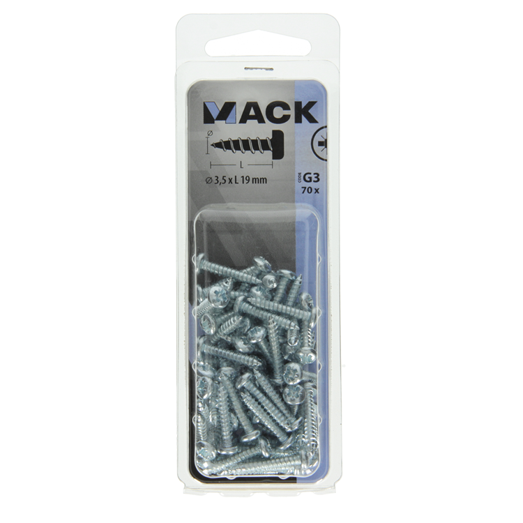 Mack 1018060 - tornillo autorroscante culata galv. 70 piezas 3,5 x 19 mm | 5 piezas