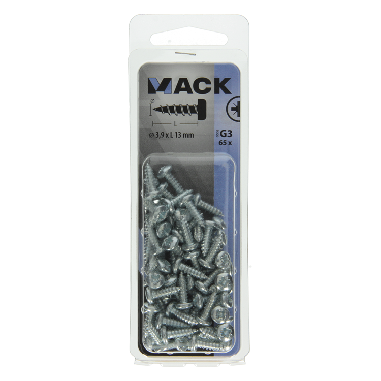 Mack 1018062 - tornillo autorroscante con cabeza cilíndrica galvanizada. 65 piezas 3,9 x 13 mm | 10 piezas