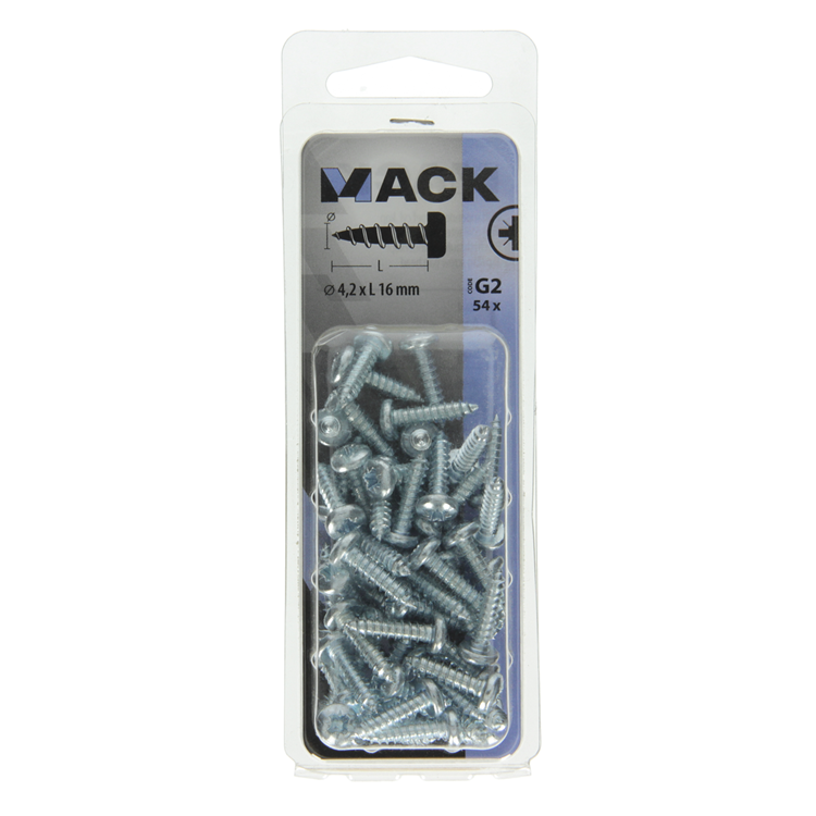 Mack 1018067 - tornillo autorroscante con cabeza cilíndrica galvanizada. 54 piezas 4,2 x 16 mm | 5 piezas