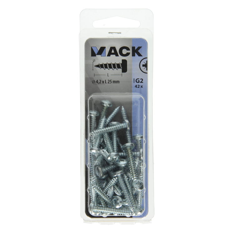 Mack 1018069 - tornillo autorroscante con cabeza cilíndrica galvanizada. 42 piezas 4,2 x 25 mm | 5 piezas
