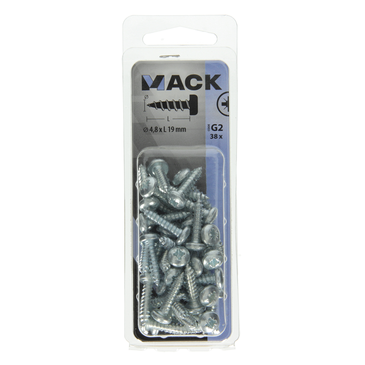 Mack 1018071 - tornillo autorroscante con cabeza cilíndrica galvanizada. 38 piezas 4,8 x 19 mm | 5 piezas