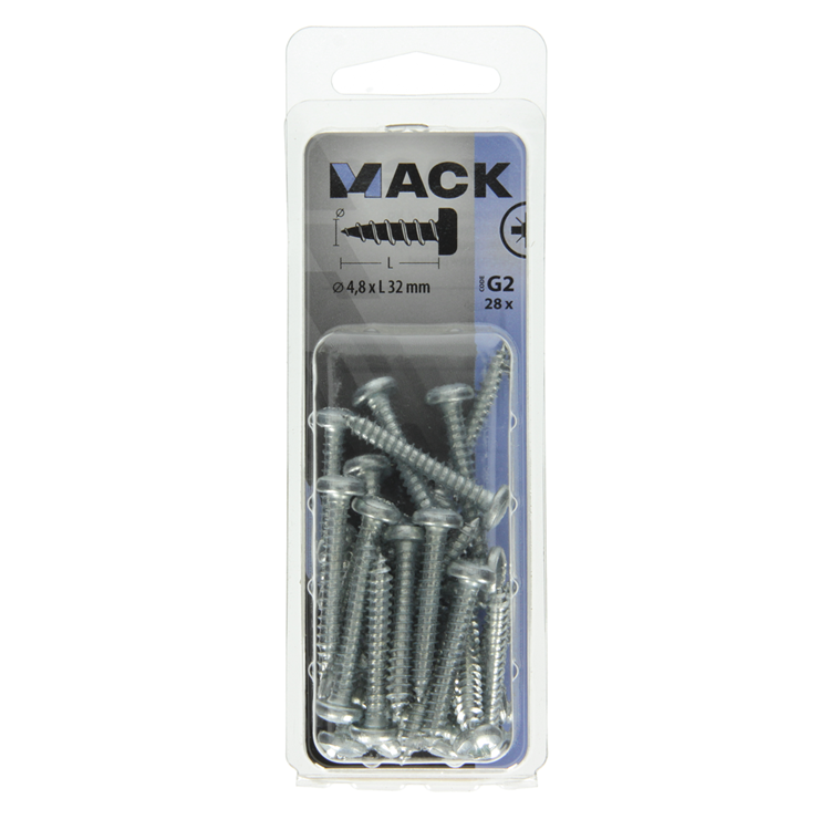 Mack 1018073 - tornillo autorroscante con cabeza cilíndrica galvanizada. 28 piezas 4,8 x 32 mm | 5 piezas