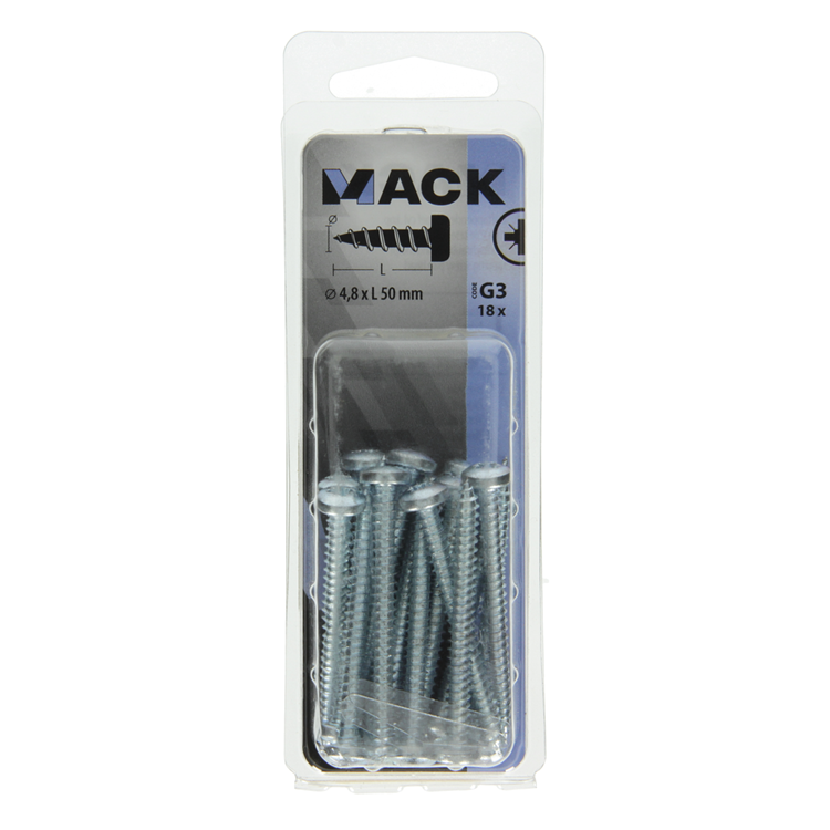 Mack 1018075 - tornillo autorroscante culata galv. 18 piezas 4,8 x 50 mm | 5 piezas