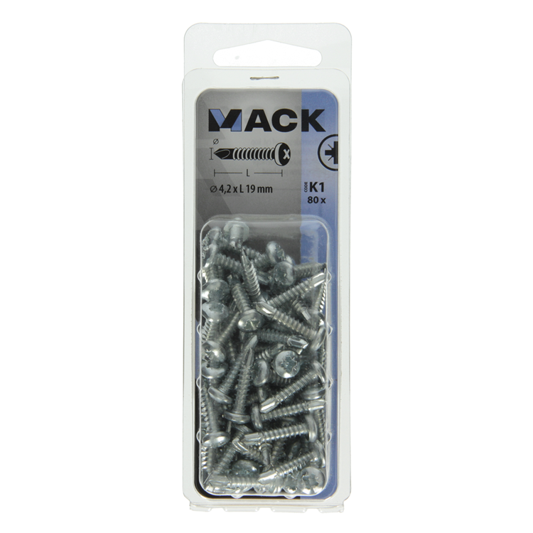 Mack 1018084 - tornillo autoperforante cabeza cilíndrica chapada. 80 piezas 4,2 x 19 mm | 5 piezas