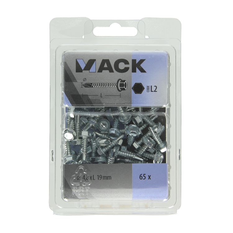 Mack 1018087 - tornillo hexagonal autoperforante. condición de cabeza 65 piezas 4,8 x 19 mm | 5 piezas