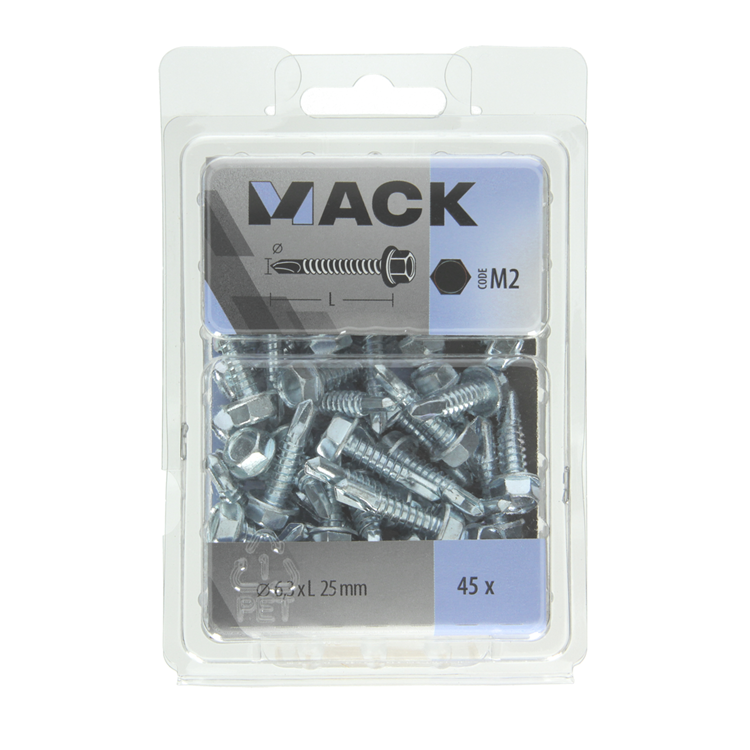 Mack 1018088 - tornillo hexagonal autoperforante. cabeza galvanizada. 45 piezas 6,3 x 25 mm | 5 piezas