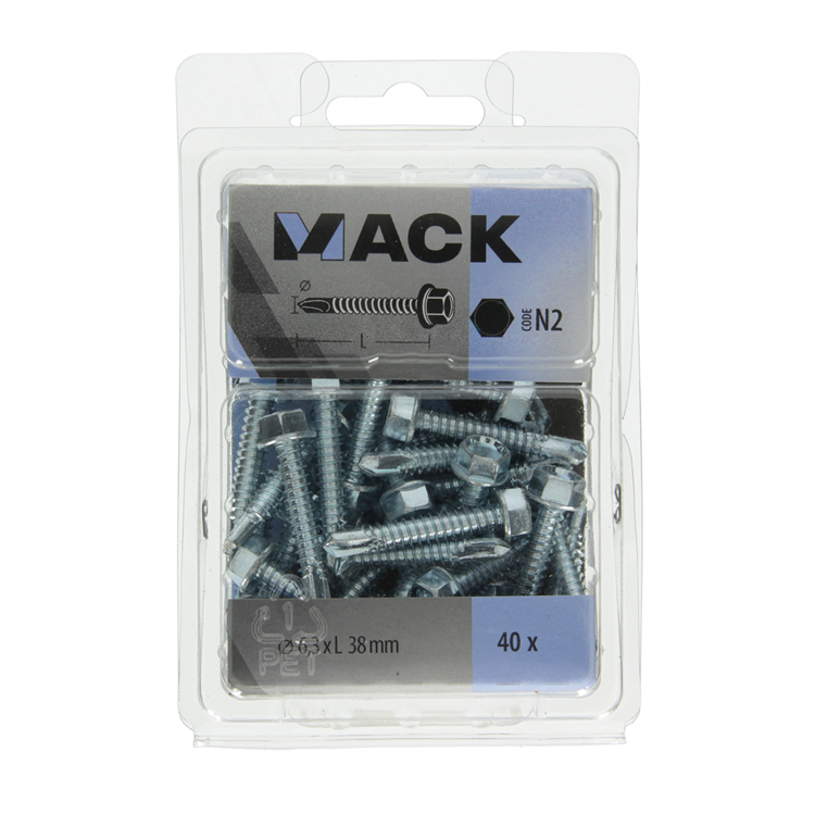 Mack 1018089 - tornillo hexagonal autoperforante. cabeza galvanizada. 40 piezas 6,3 x 38 mm | 5 piezas