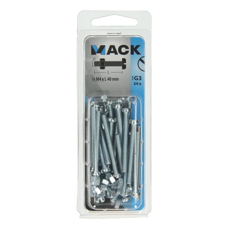Mack 1018093 - cilindro de tornillo metálico. cabeza + tuerca chapada 34 piezas m4 x 40 mm | 5 piezas