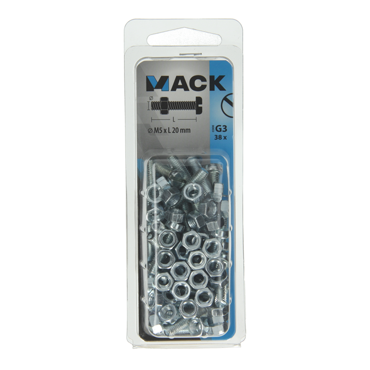 Mack 1018094 - cilindro de tornillo metálico. cabeza + tuerca chapada 38 piezas m5 x 20 mm | 5 piezas