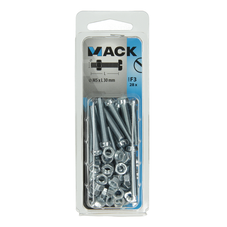 Mack 1018095 - cilindro de tornillo metálico. cabeza + tuerca chapada 28 piezas m5 x 30 mm | 5 piezas