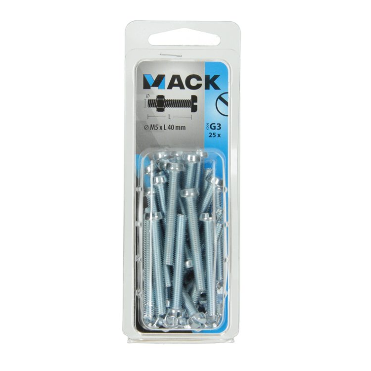 Mack 1018096 - cilindro de tornillo metálico. cabeza + tuerca chapada .25 pzas m5 x 40 mm | 5 piezas