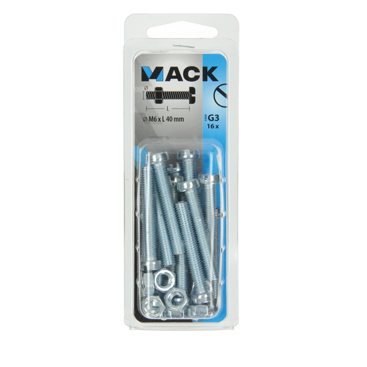Mack 1018097 - cilindro de tornillo metálico. cabeza + tuerca chapada 16 piezas m6 x 40 mm | 5 piezas