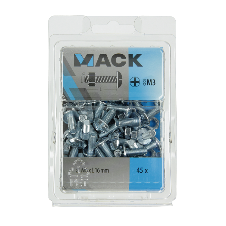 Mack 1018099 - perno calentador + tuerca acero galvanizado 45 piezas m6 x 16 mm | 5 piezas