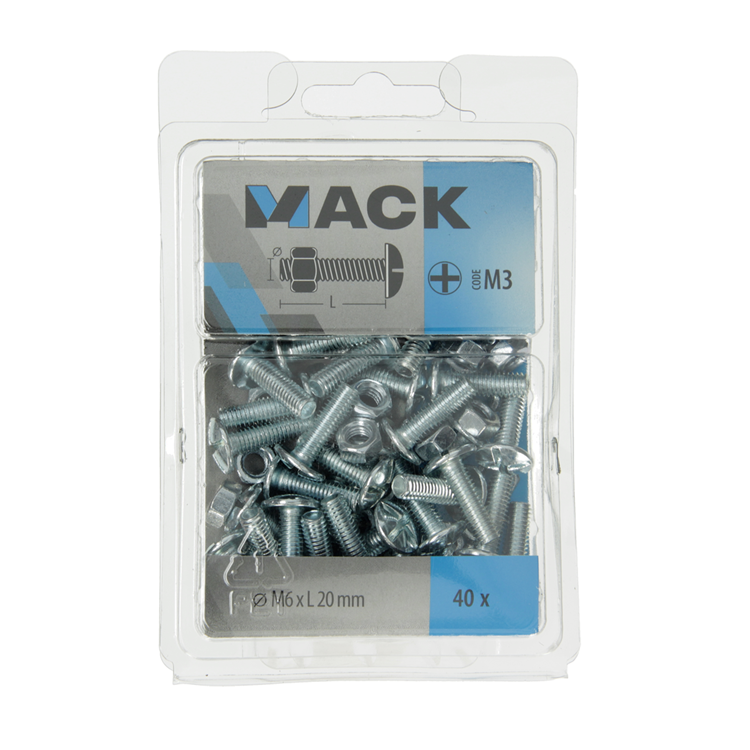 Mack 1018100 - perno calentador + tuerca acero galvanizado 40 piezas m6 x 20 mm | 5 piezas