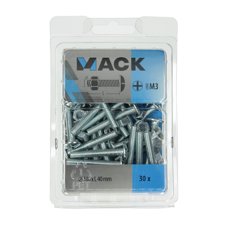 Mack 1018102 - perno calentador + tuerca acero galvanizado 30 piezas m6 x 40 mm | 5 piezas