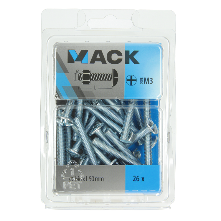 Mack 1018103 - perno calentador + tuerca acero galvanizado 26 piezas m6 x 50 mm | 5 piezas
