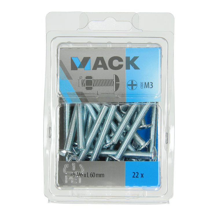 Mack 1018104 - perno estufa + tuerca acero galvanizado 22 piezas m6 x 60 mm | 5 piezas