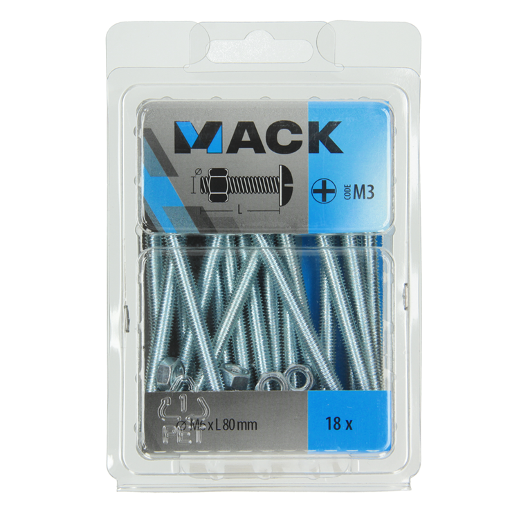 Mack 1018105 - perno calentador + tuerca acero galvanizado 18 piezas m6 x 80 mm | 5 piezas